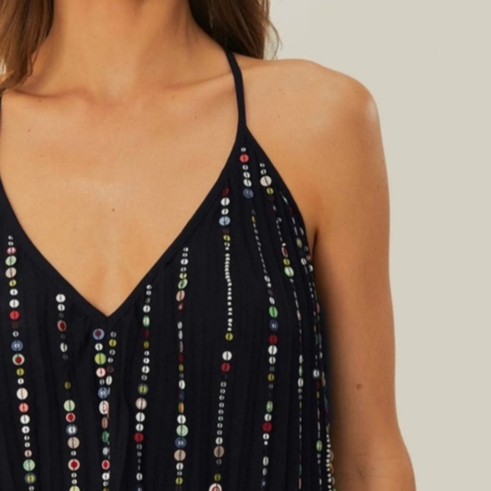 Farm Rio Beaded Sequin Maxi Dress NWT Small Black V-Neck - Picture 4 of 11